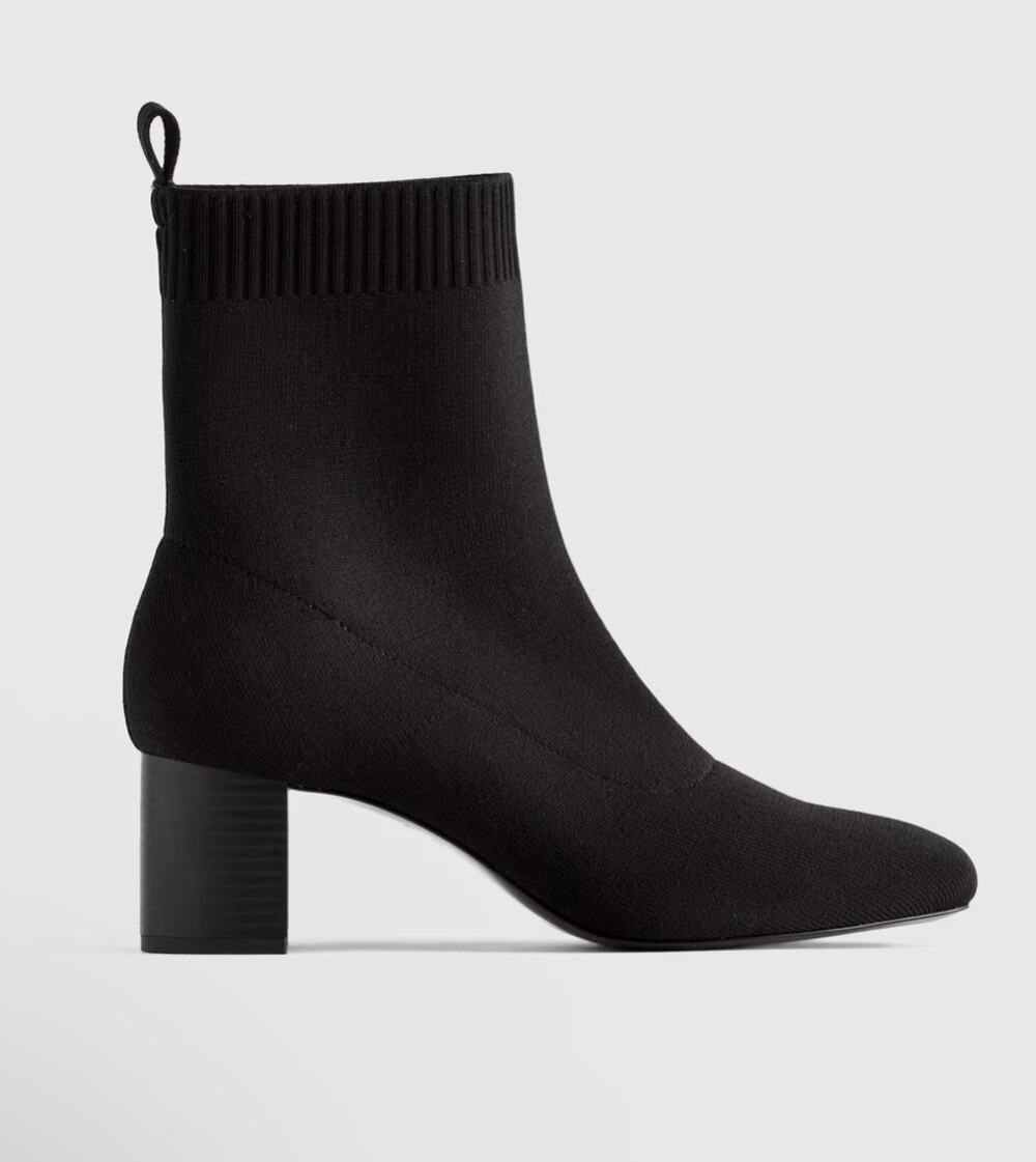 Quince Eco Knit Heeled Bootie Black Stretch Sock Boots Size 6 NIB